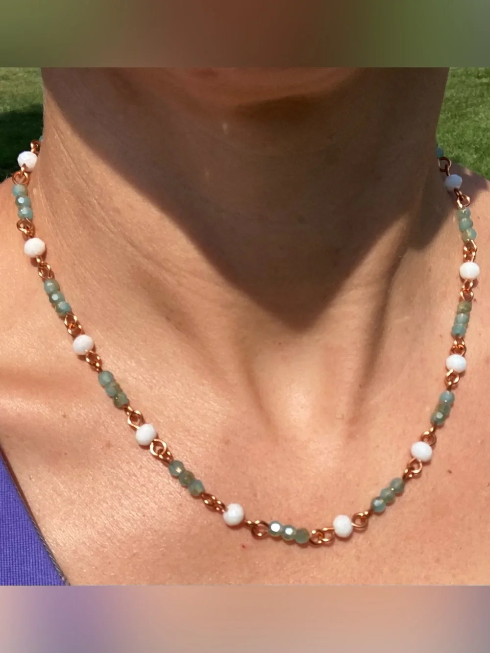 Handmade Blue and White Beaded Necklace